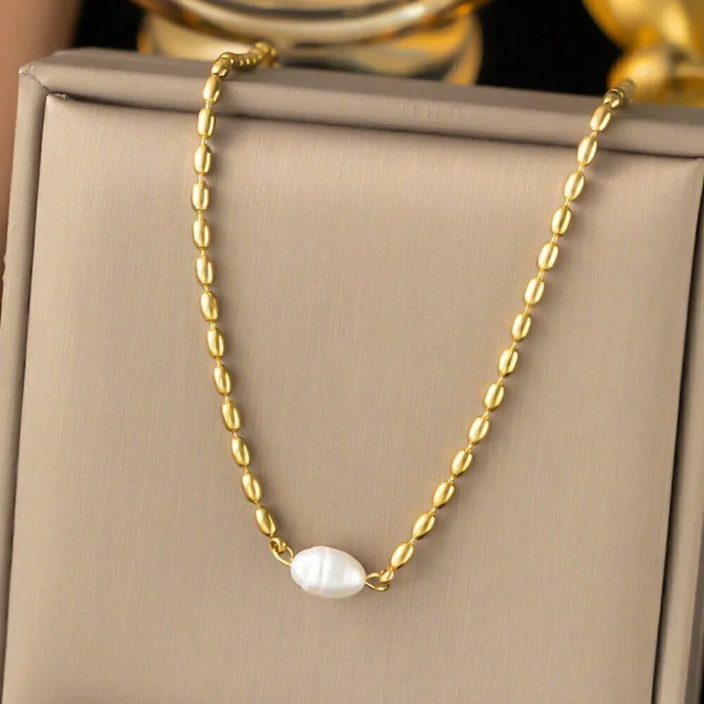 Yellow Gold Women's Luxury Vintage Style Gold Plated Stainless Steel Necklace